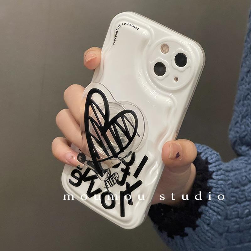 Ốp điện thoại có nút đỡ trái tim graffiti trong suốt cho Iphone 11 Iphone12 13promax xr / xs