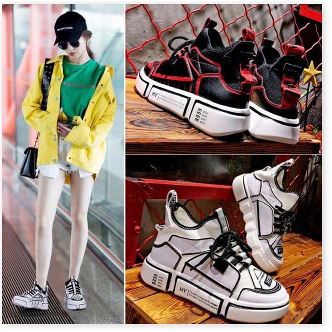 Đồng giá 100k toàn shop - {Xả Kho Lỗ, trắng đen, sz 38} Giày thể thao sneaker phối màu cá tính đế cao 4,5cm