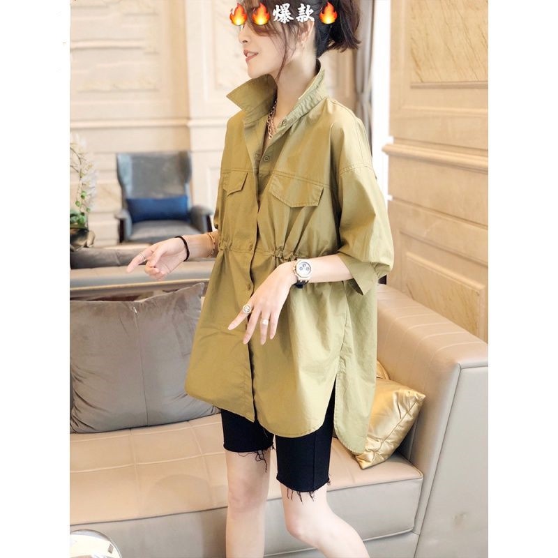 Đầm Sơ Mi Cổ Đứng Lưng Cao Dáng Rộng Cỡ Lớn Thời Trang Công Sở Cho Nữ