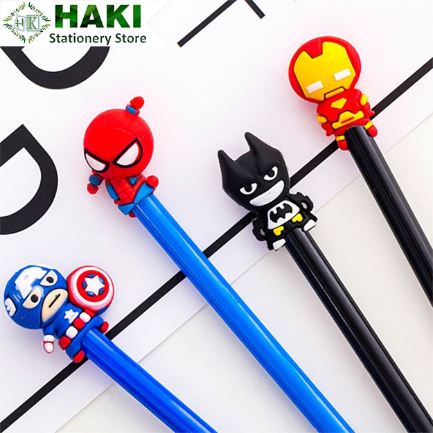 Bút bi cute mực gel siêu anh hùng HAKI, bút bi nước mực đen ngòi 0.5mm nhiều màu dễ thương B16