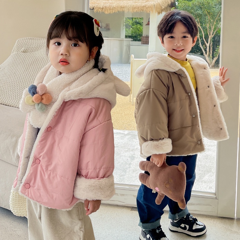 ÁO khoác phao lót lông cừu siêu ấm áp cho bé trai và bé gái