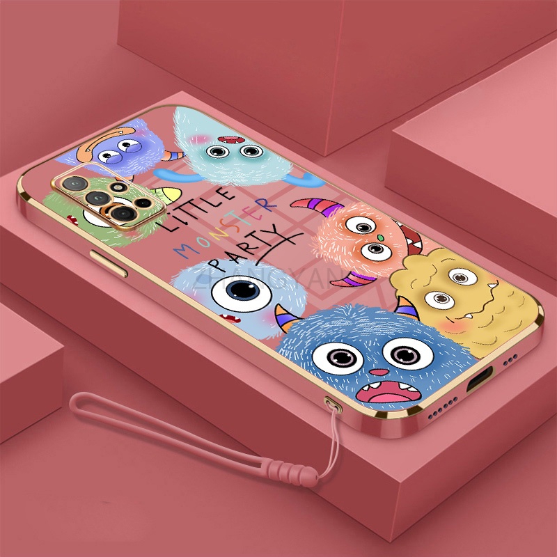 Ốp Điện Thoại silicone TPU Mềm Mạ Điện Họa Tiết Quái Vật Nhỏ Có Dây Đeo Cho Samsung a51 a71 a31