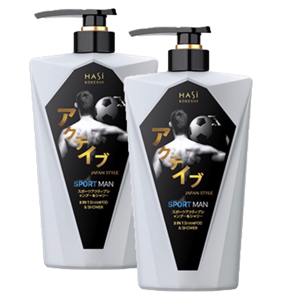 Dầu Tắm Gội Nam Sạch Mụn Lưng, Sạch Gàu Hasi Kokeshi 380g - 550g Sport Active Shampoo &amp; Shower