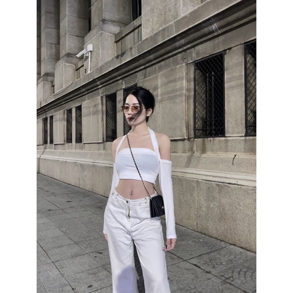 [ Có sẵn ] Áo Croptop Yếm Tay Dài Ôm Body sexy