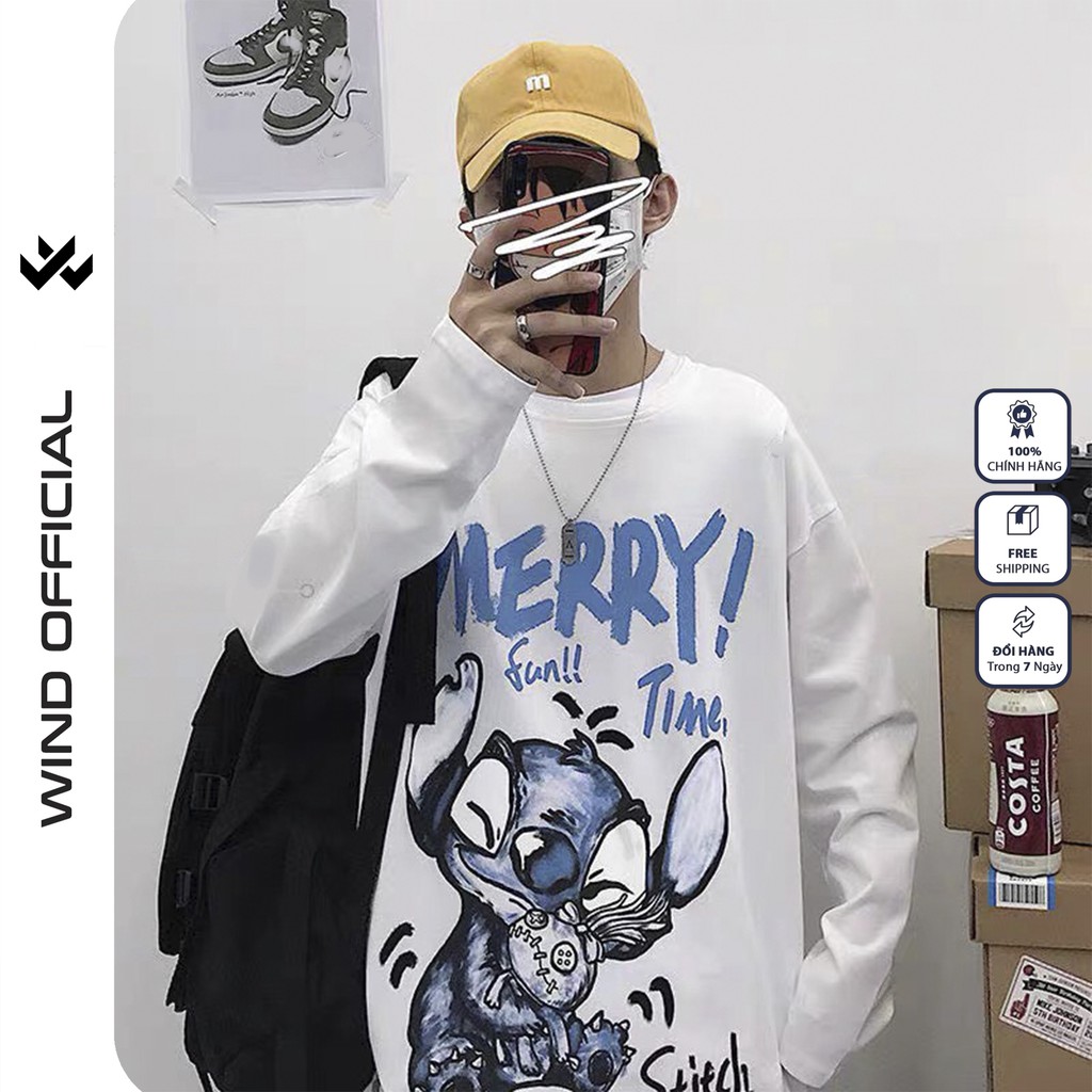 Áo thun tay dài WIND phông unisex form rộng MERRY sweater thời trang nam nữ oversize | BigBuy360 - bigbuy360.vn