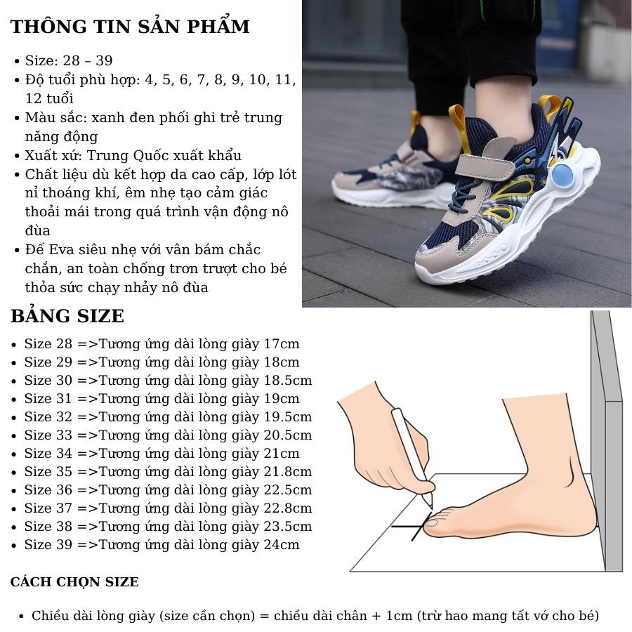 Giày thể thao bé trai 4 - 12 tuổi siêu nhẹ kháng khuẩn năng động và cá tính đi học đi chơi GH51