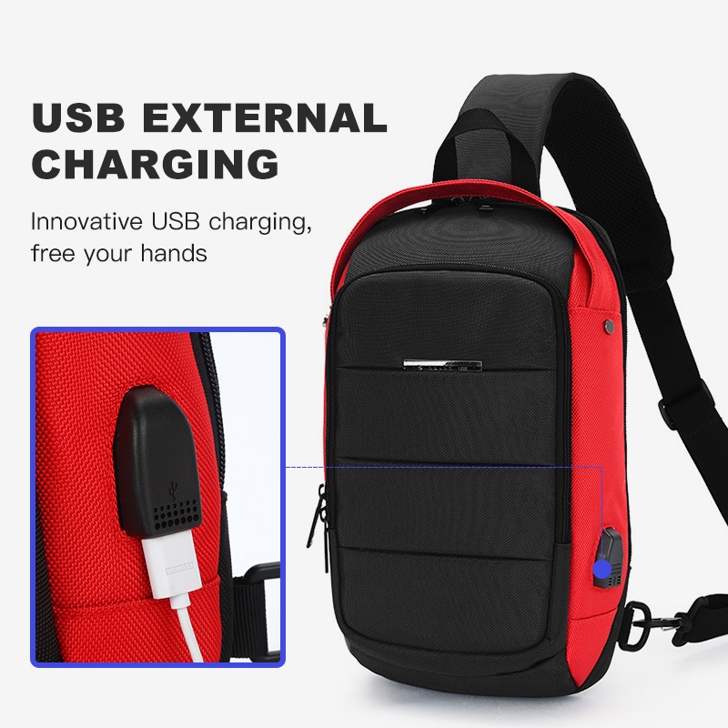 Túi xách OZUKO đeo chéo người không thấm nước có cổng sạc USB cho nam