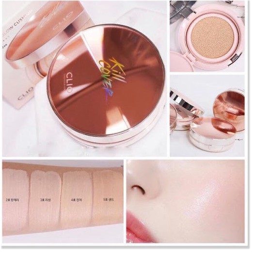 [Mã chiết khấu giảm giá mỹ phẩm chính hãng] Phấn Nước Cushion Clio Kill Cover Glow Cushion SPF50+ PA+++ Màu Hồng