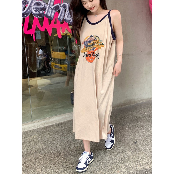 Đầm Dài Qua Gối Không Tay Phong Cách Retro Mỹ Thời Trang Mùa Hè Dành Cho Nữ