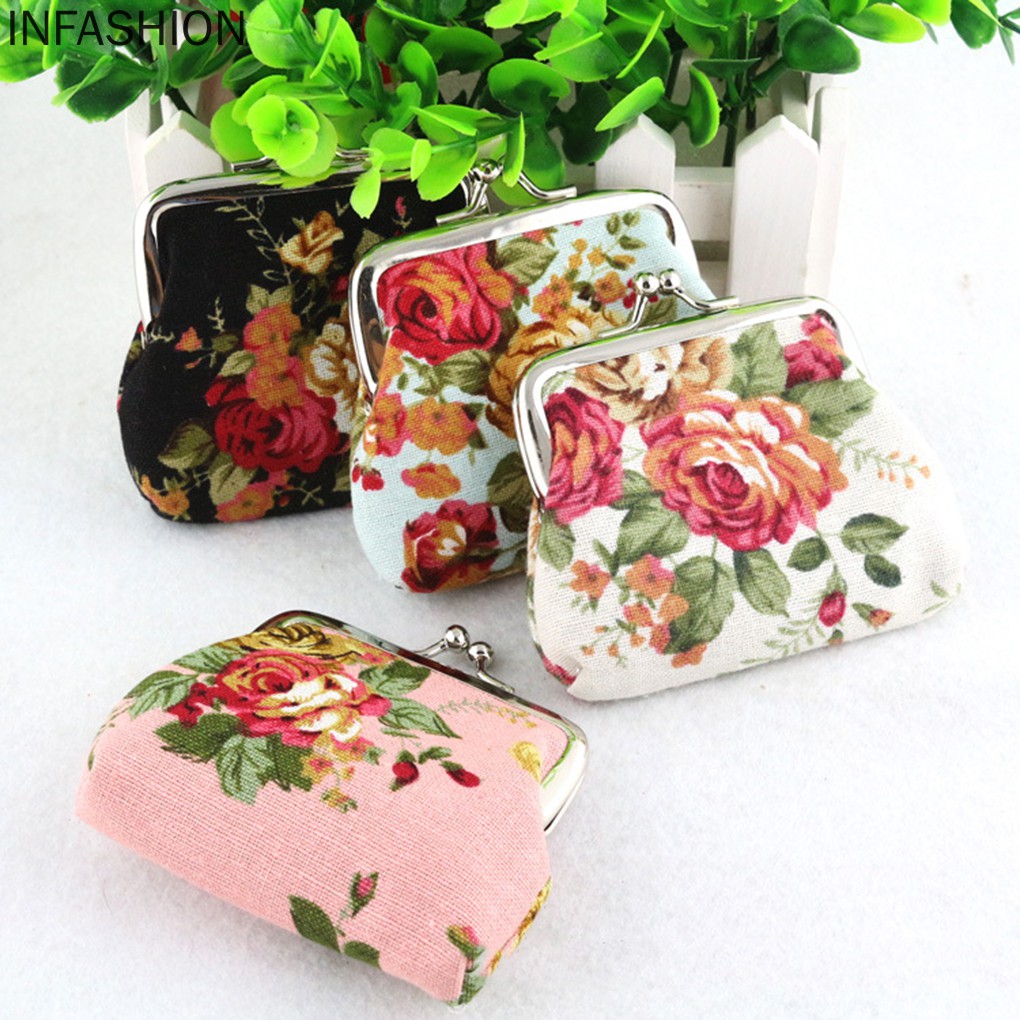 Ví Mini Đựng Tiền Xu Họa Tiết Hoa Dễ Thương Cho Nữ