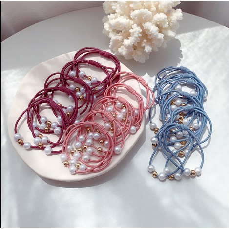 set 3 dây buộc tóc lồng hạt châu nhân tạo siêu chắc siêu tiện dụng cho bạn gái