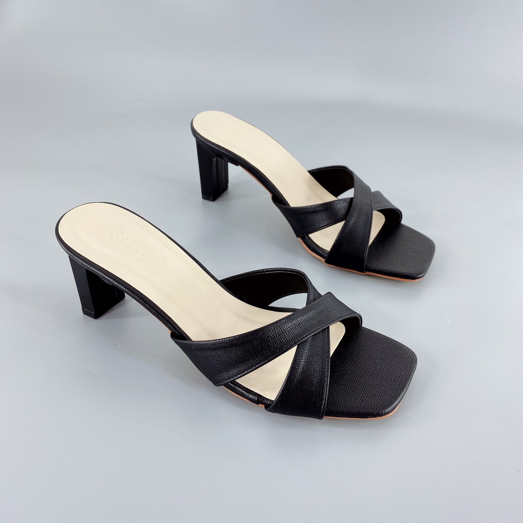 Dép cao gót nữ GÓT XINH D28 quai ngang da lì đế cao 4cm quai chéo