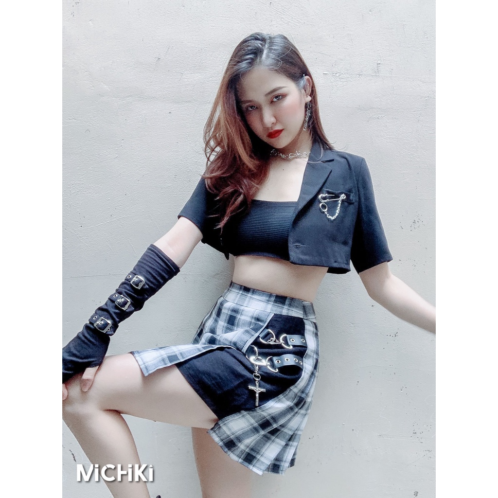 Váy blackpink ca rô xếp li ngắn Michiki phong cách Ulzzang - Hàng thiết kế cao cấp