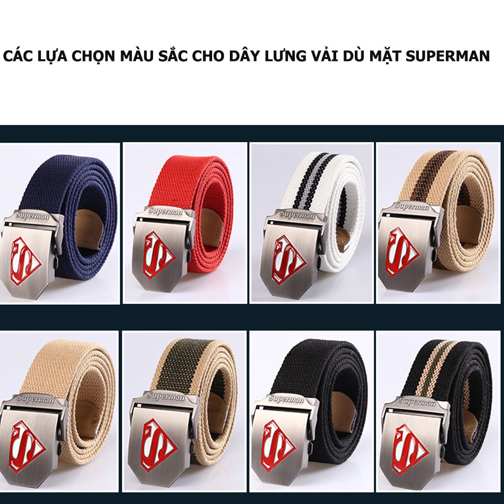 Thắt lưng vải dù nam Superman phong cách mạnh mẽ mặt hợp kim thép không ghỉ sáng bóng bền màu, dây lưng vài dù bền chắc