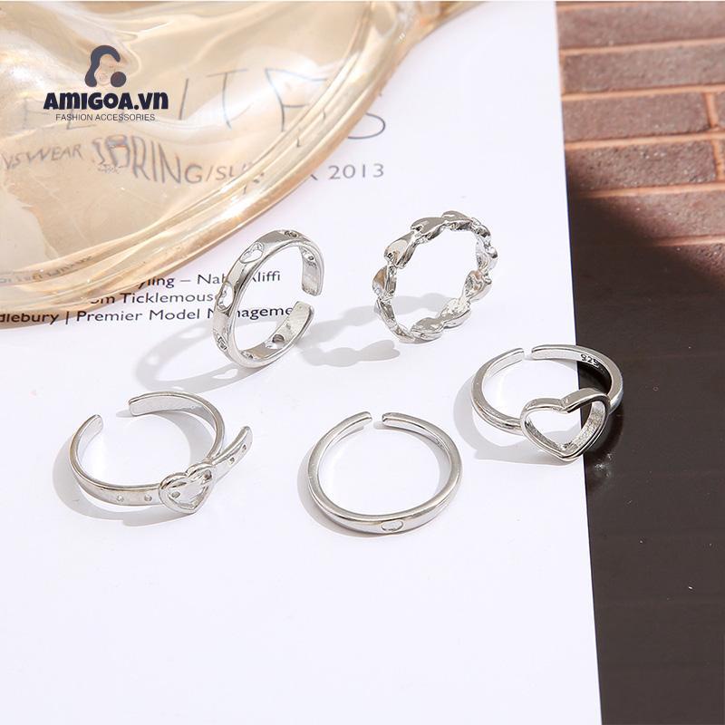 Bộ Nhẫn Hình Trái Tim/Bướm/Mặt Cười/Trái Tim/Mặt Cười Màu Vàng/Bạc Đơn Giản