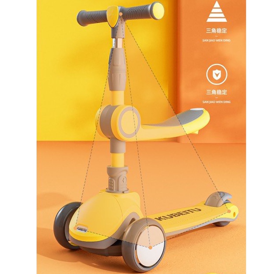 Xe trượt Scooter 3 in 1 cho bé cao cấp VBABY S808 - 3 chế độ - Bánh xe phát sáng vĩnh cữu gấp gọn và  ST6 phát nhạc