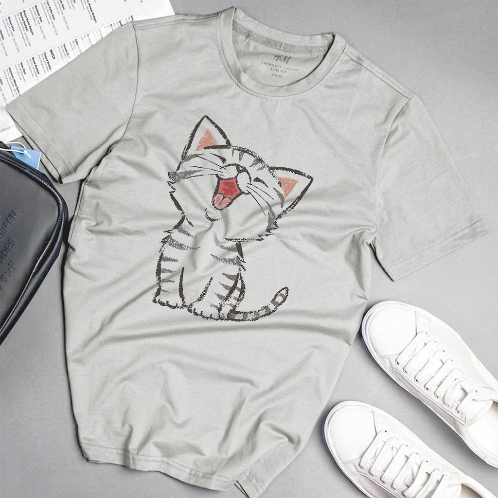 Áo phông nam mèo dễ thương phong cách unisex màu xám
