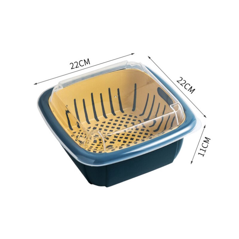 Strainer Double-layer Drain Basket with Lid Plastic Fruit Storage Basket Kitchen Refrigerator Drain Storage Box