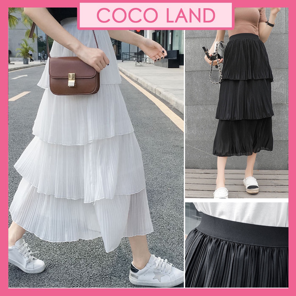 Chân váy tầng thời trang nữ 4 tầng nhún cao cấp CV247 mầu đen coco land deal hot