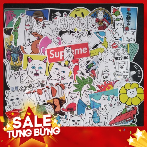 Bộ Sticker dán cao cấp chủ đề MÈO RIPNDIP - Dùng dán Xe, dán mũ bảo hiểm, dán Laptop... - Hàng nhập khẩu