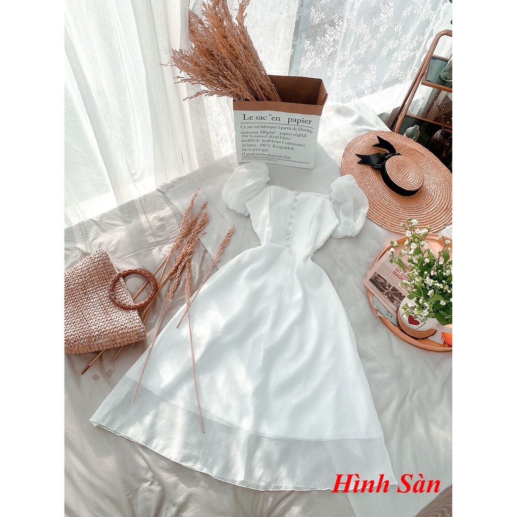 Đầm xòe tay phồng phối nút ngực chất tơ xinh cực [KÈM ẢNH THẬT] | BigBuy360 - bigbuy360.vn