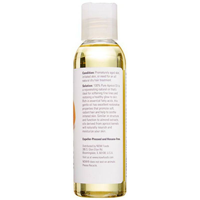 Dầu mơ dưỡng ẩm da, tóc, chống lão hóa tinh kiết 100% Apricot Oil Now Foods 118ml