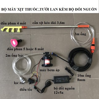 Bộ máy bơm mini dùng để tưới lan, phun thuốc kèm đổi nguồn điện,cần xịt dài 3,6m