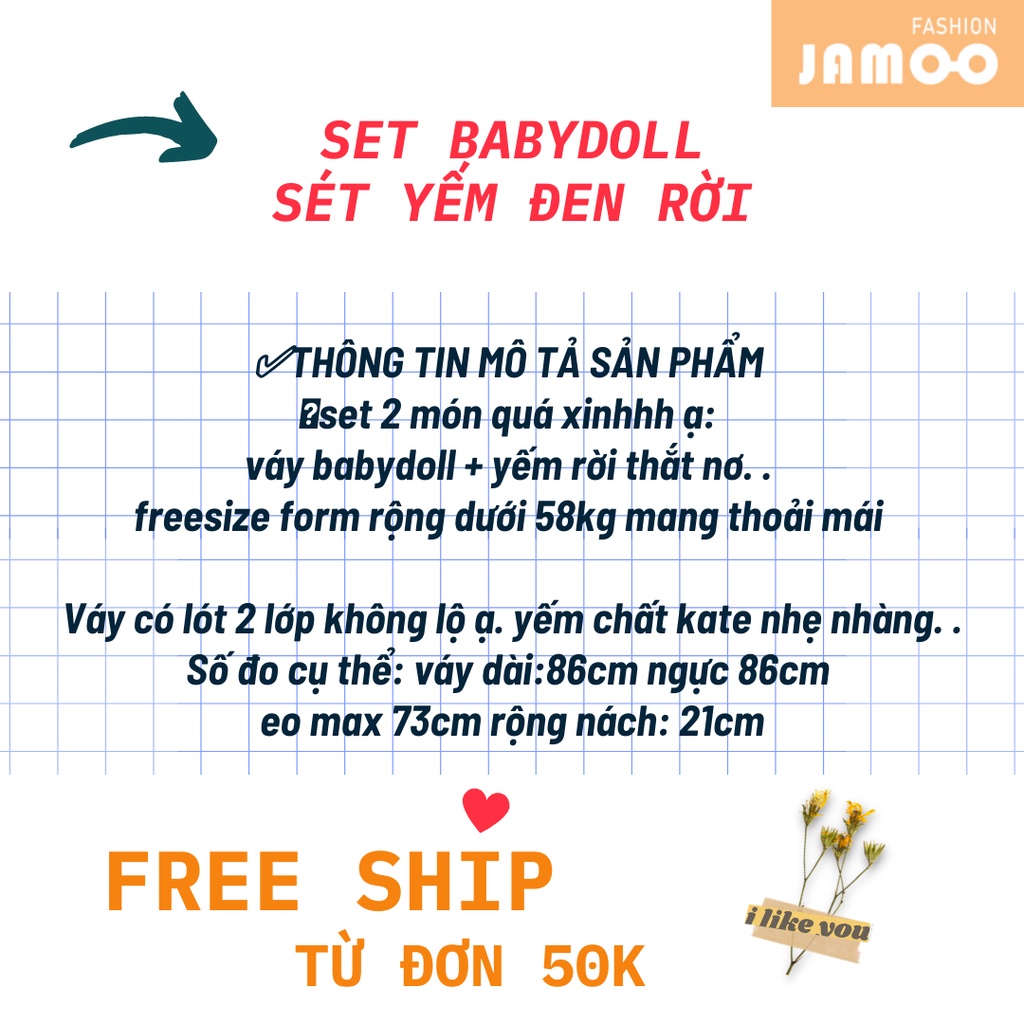 SET BABYDOLL, SÉT YẾM ĐEN RỜI JAMOO(ảnh thật/sẵn)