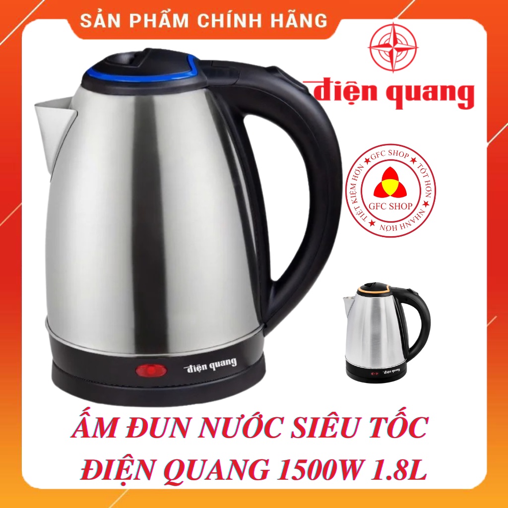 Ấm đun nước siêu tốc Điện Quang - Công suất 1500W - Dung tích 1.8L - INOX 201 - Mã model 1518 (Màu ngẫu nhiên)