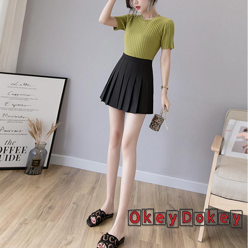 Chân Váy Xếp Ly Lưng Cao Màu Trơn Thời Trang Cho Nữ