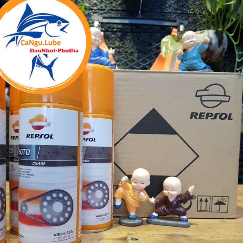 [Dưỡng Sên Giá Sỉ] Thùng 12 chai xịt Dưỡng sên repsol 400ml giá rẻ, cung cấp xịt bôi trơn bảo dưỡng sên repsol 400ml