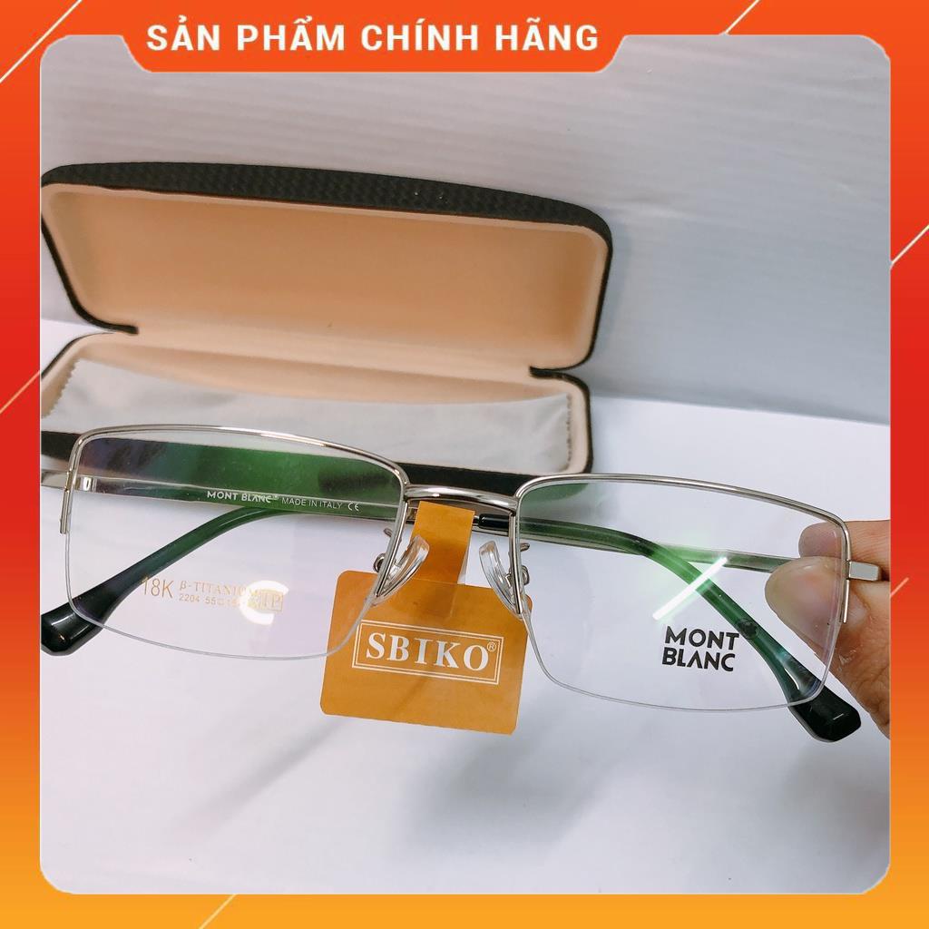 Gọng kính  nam nửa viền Monblace chữ nhật màu bạc sáng gọng TITANIUM bảo hành 1 đổi 1