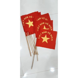 Cờ cổ vũ đá bóng vải  nhỏ  " Việt Nam vô địch " 5k / lá