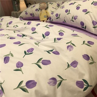 Bộ chăn ga gối cotton poly Hoa Tulip tím