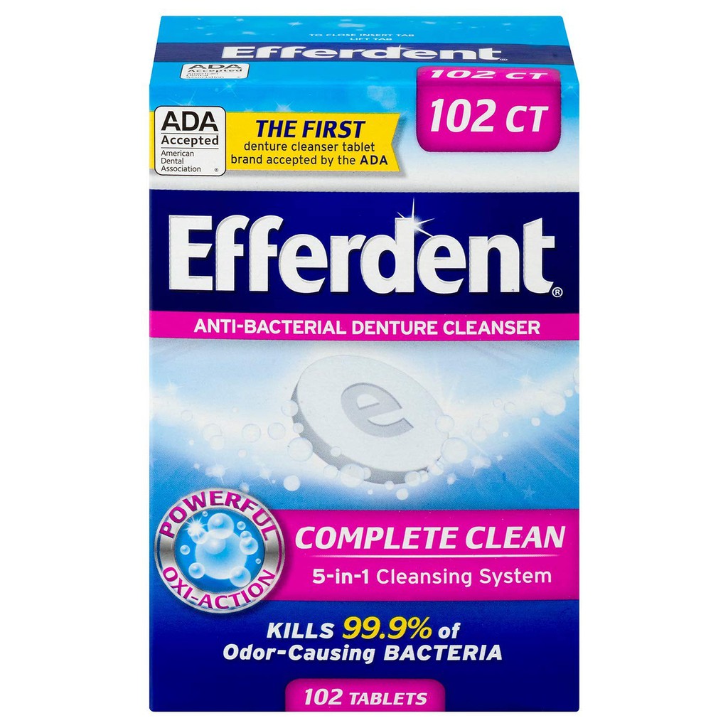 Viên sủi ngâm răng hàm giả 102 viên Efferdent Complete Clean Anti-Bacterial Denture Cleanser 102 Tablets