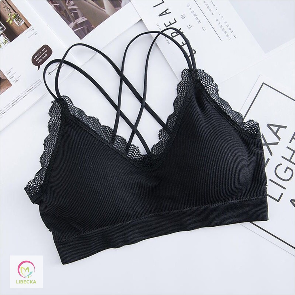 Áo bra nữ áobra len gân tăm đẹp 4 dây chéo lưng mút mỏng nâng ngực giá rẻ Sexy gợi cảm LIBECKA AL08