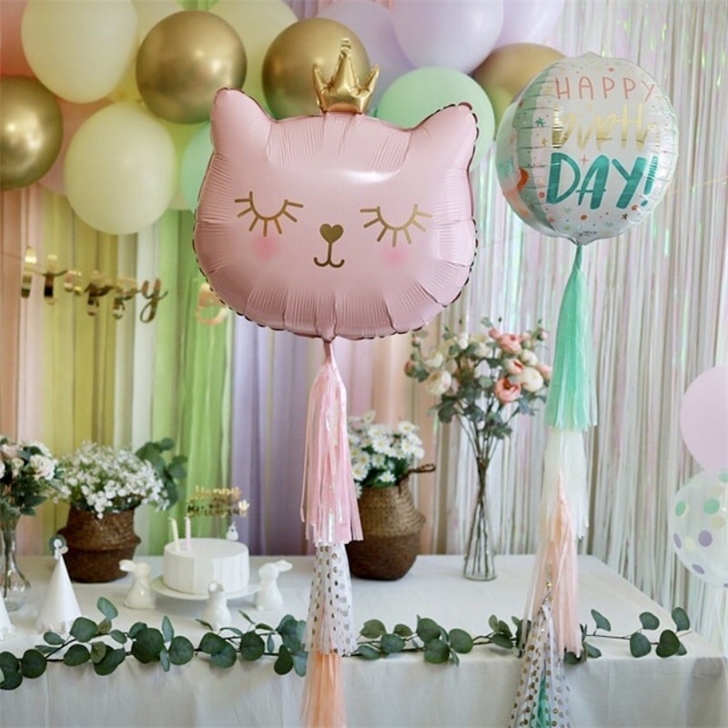 Bóng hình con mèo hồng, con mèo đen dễ thương trang trí sinh nhật hàn quốc