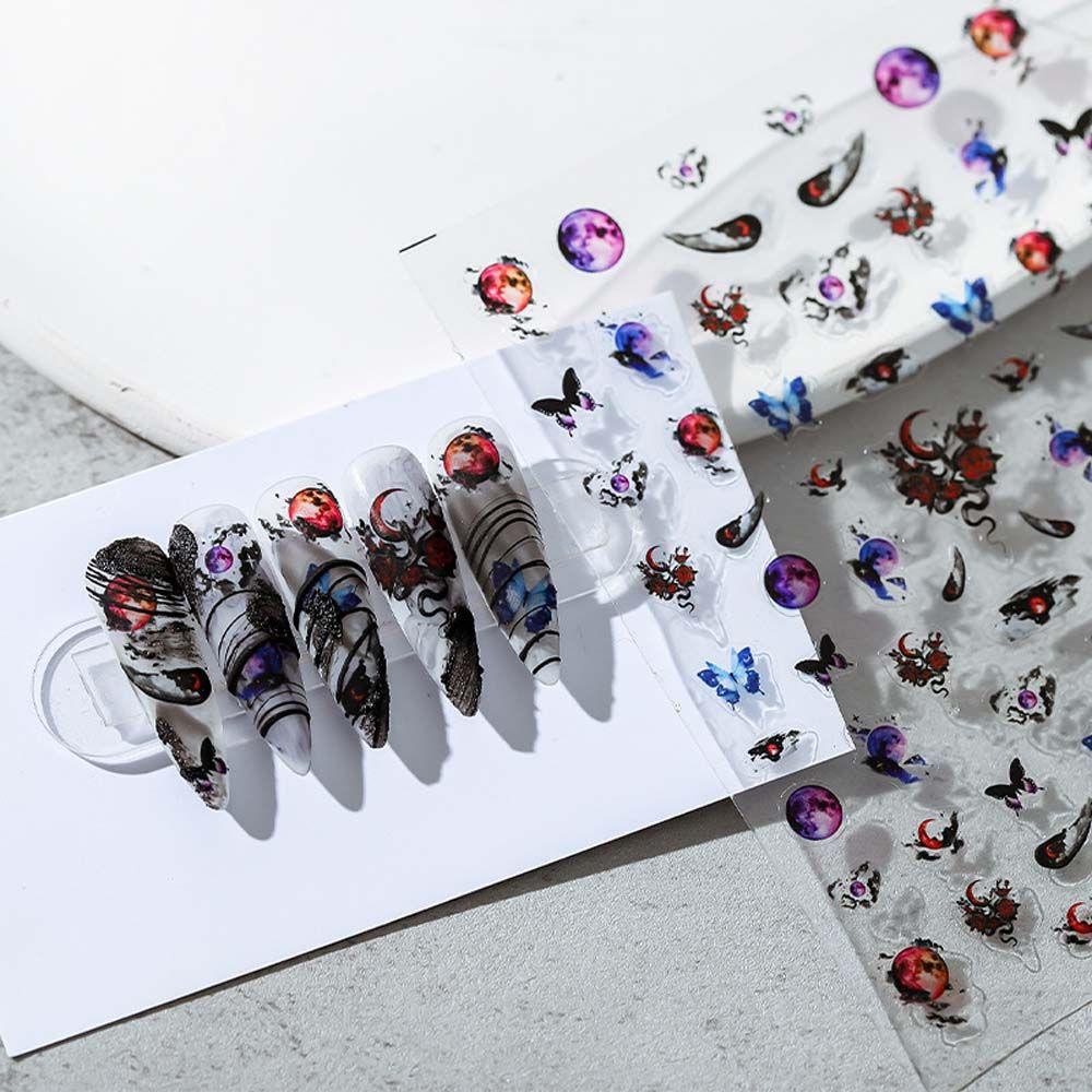 Miếng Dán Trang Trí Móng Tay Hình Bộ Xương Bướm Lâu Đài Halloween Thời Trang