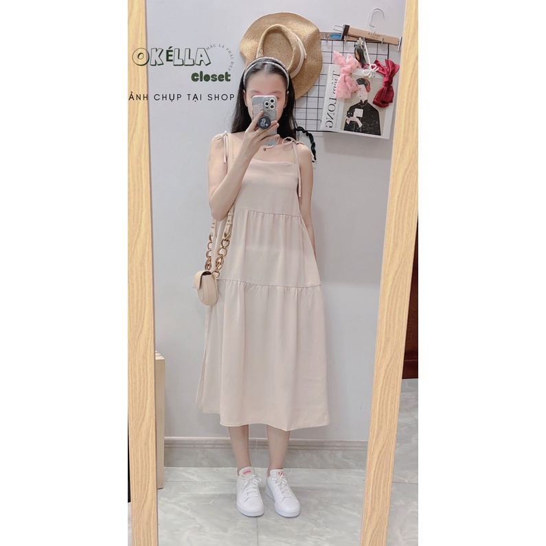 Váy maxi hai dây suông sắc màu Freesize Okella V001 ( Có ảnh Shop chụp)