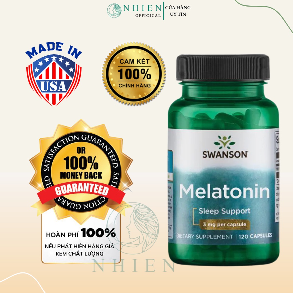 Viên uống Melatonin 3mg hỗ trợ giấc ngủ Swanson 120 viên.