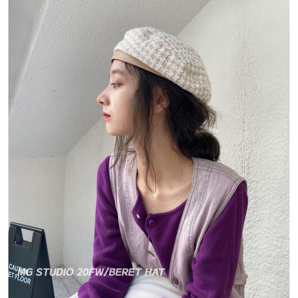 Mũ Beret MG STUDIO Họa Tiết Kẻ Sọc Thời Trang 2 Màu Tùy Chọn