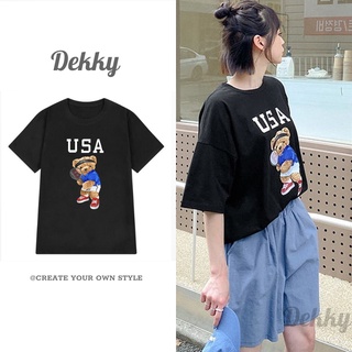 Áo thun unisex form rộng nam nữ dekky cotton 100% co dãn 4 chiều gấu usa