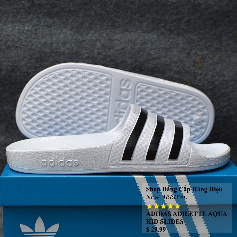 Dép trẻ em Adidas Adilette Aqua Kid màu trắng sọc đen