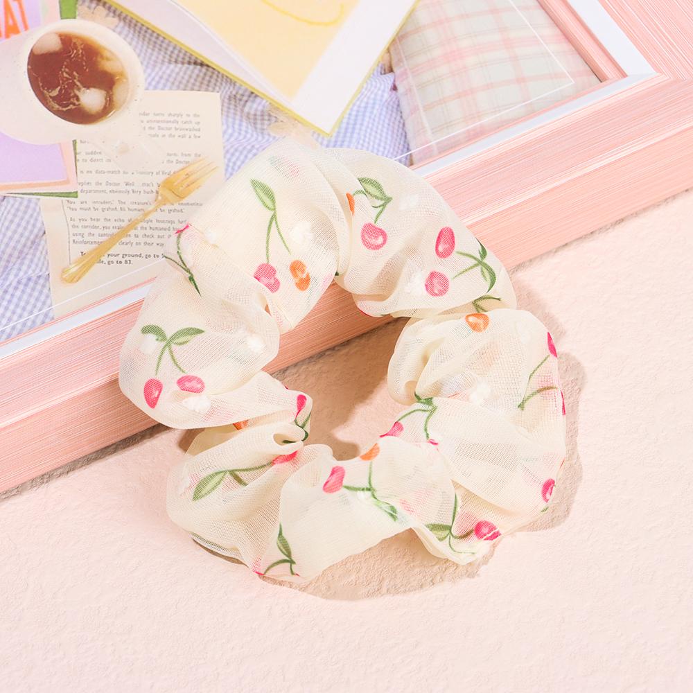 Dây Cột Tóc Chiffon Co Giãn Cao In Họa Tiết Hoa / Cherry Dễ Thương Cho Nữ