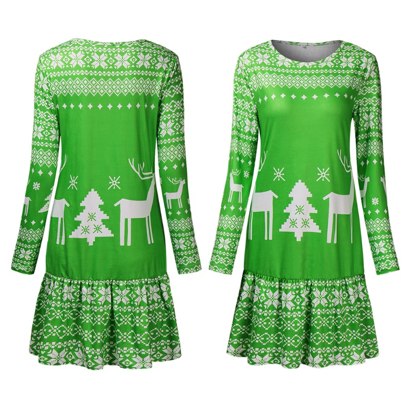 Đầm Midi Tay Dài Dáng Ôm In Họa Tiết Giáng Sinh Thời Trang Mùa Hè Thu Cho Nữ