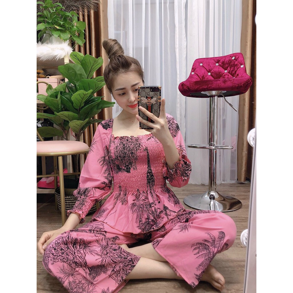 Set đồ bộ thổ cẩm lụa hoa văn dừa