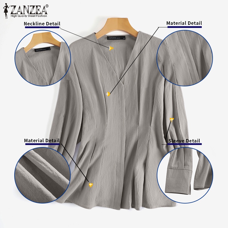 Áo kiểu Zanzea dài tay cổ chữ V thời trang cho nữ