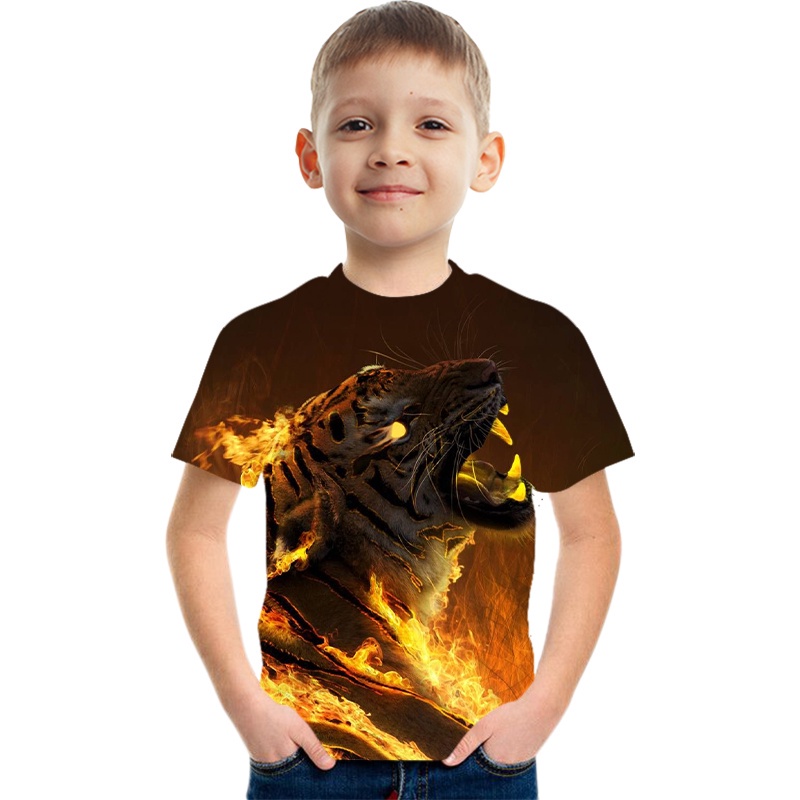 Áo Thun Thể Thao Tay Ngắn Mềm Mại In Hình Hổ Thời Trang Đường Phố Cho Bé Trai