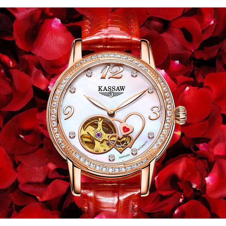 Đồng hồ nữ chính hãng KASSAW K881-1 Kính sapphire ,chống xước,Chống nước ,BH 24 tháng,Máy cơ (Automatic) ,dây da xịn
