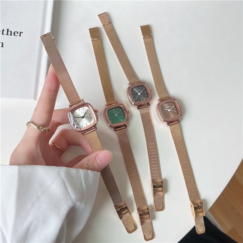 Đồng hồ thời trang DÂY SẮT nữ Ulzzang mặt bo góc vuông kiểu dáng basic